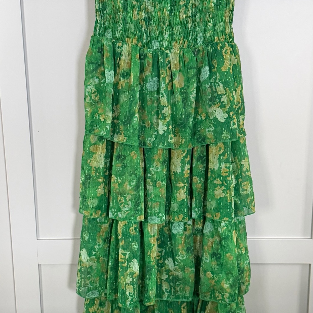 Green Floral Tiered Dress
